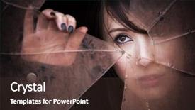  Presentation with looking glass - Theme enhanced with shattered - woman looking through dirty broken background and a tawny brown colored foreground