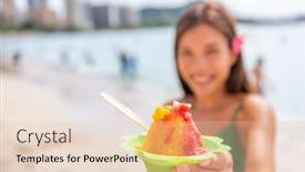  Presentation with food ice - Presentation design with shave-ice-hawaii-waikiki-beach background and a lemonade colored foreground