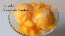  Presentation with dessert - Presentation design enhanced with shaved ice dessert with fruits and icecream background and a gold colored foreground
