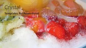  Presentation with dessert - Slide set consisting of shaved ice dessert with fruits and icecream background and a gold colored foreground