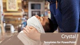  Presentation with barber - Beautiful PPT layouts featuring shaving and people concept - barber backdrop and a coral colored foreground