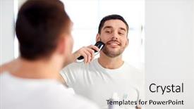  Presentation with free sanitation hygiene - PPT layouts having shaving beard with trim background and a light gray colored foreground