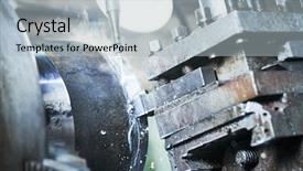  Presentation with lathe cutting tools - Amazing PPT theme having shaving industrial - cutting tool turning metal detail backdrop and a light blue colored foreground