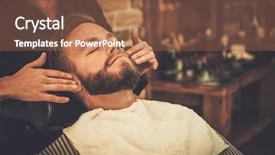  Presentation with barber shop - PPT theme having shaving lotion in barber shop background and a tawny brown colored foreground