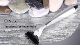  Presentation with razor - PPT layouts consisting of shaving razor on stones on bright background background and a light gray colored foreground