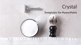  Presentation with detox green smoothies still life - Colorful PPT theme enhanced with shaving still life safety razor backdrop and a light gray colored foreground