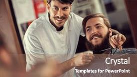  Presentation with shaving - PPT layouts having shaving with scissors on satisfied background and a coral colored foreground