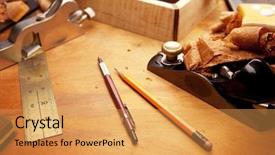  Presentation with wood - PPT layouts enhanced with shavings on a work desk background and a yellow colored foreground