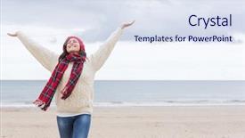  Presentation with roman clothing - Colorful slide set enhanced with shawl - young woman in warm clothing backdrop and a sky blue colored foreground