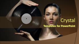  Presentation with record - PPT layouts with she held in her hand musical record background and a tawny brown colored foreground