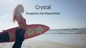  Presentation with worried young female college student - Presentation consisting of she is looking the wave background and a  colored foreground