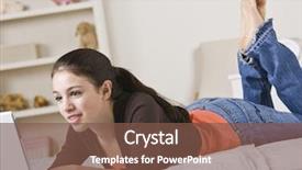  Presentation with cheerful stylish city girl using - Colorful PPT theme enhanced with she is smiling horizontally frame backdrop and a tawny brown colored foreground