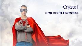  Presentation with media - PPT theme consisting of she is super woman mixed background and a sky blue colored foreground