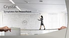  Presentation with blindfolded - Audience pleasing PPT theme consisting of she is walking blindfolded mixed media backdrop and a light gray colored foreground