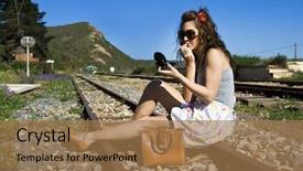  Presentation with train - Slide deck featuring she waits for the next background and a  colored foreground