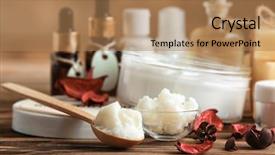  Presentation with butter - PPT layouts with shea butter with cosmetic products background and a coral colored foreground