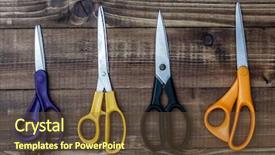  Presentation with set of different dental tools - PPT theme with shear - different scissors hand - operated background and a  colored foreground