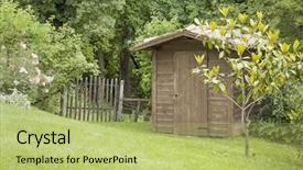  Presentation with hut - Beautiful presentation theme featuring shed - image of a garden hut backdrop and a yellow colored foreground