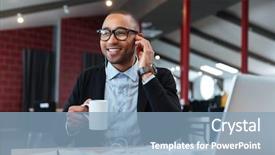  Presentation with listening - Slide deck consisting of sheduling - businessman listening to music background and a light blue colored foreground