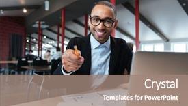  Presentation with working togheter kids - Colorful slide deck enhanced with sheduling - businessman smiling and pointing backdrop and a coral colored foreground