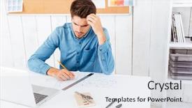  Presentation with smart - Colorful slide deck enhanced with sheduling - serious smart businessman thinking backdrop and a sky blue colored foreground