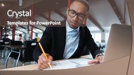  Presentation with employee - PPT layouts with sheduling - young employee makes working notes background and a tawny brown colored foreground