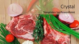  Presentation with fresh meat - Cool new PPT theme with sheep cows - fresh meat raw beef spare backdrop and a coral colored foreground
