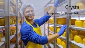  Presentation with storage - Beautiful PPT theme featuring sheep cows - handsome cheesemaker is checking cheeses backdrop and a light blue colored foreground