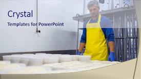  Presentation with cheese - Slide deck featuring sheep cows - handsome cheesemaker is making curd background and a sky blue colored foreground