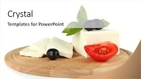  Presentation with cutting board - Audience pleasing slides consisting of sheep milk cheese with basil backdrop and a white colored foreground