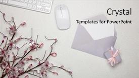  Presentation with romantic gift - Colorful presentation theme enhanced with sheet computer keyboard on lilac backdrop and a light gray colored foreground