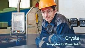  Presentation with sheet industry - Beautiful slide deck featuring sheet metal industry - industrial factory worker backdrop and a ocean colored foreground