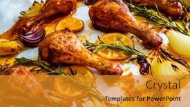  Presentation with barbecue - Slide deck featuring sheet-pan-barbecue-chicken-drumsticks background and a gold colored foreground
