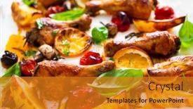  Presentation with barbecue - PPT theme enhanced with sheet-pan-barbecue-chicken-drumsticks background and a gold colored foreground