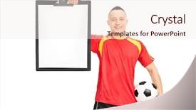  Presentation with football in yellow and blue - Beautiful presentation design featuring sheets soccer - young football player backdrop and a sky blue colored foreground