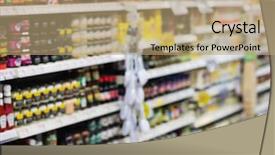  Presentation with grocery store - PPT theme enhanced with side view of supermarket shelves background and a coral colored foreground