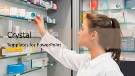  Presentation with hospital pharmacy - Slides having shelf at the hospital pharmacy background and a coral colored foreground