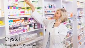  Presentation with hospital pharmacy - Colorful theme enhanced with shelf in the pharmacy backdrop and a light gray colored foreground
