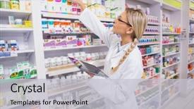  Presentation with medicine - Colorful presentation enhanced with shelf in the pharmacy backdrop and a light gray colored foreground