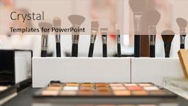  Presentation with cosmetics - Audience pleasing slide set consisting of shelf-with-shadows-and-brushes backdrop and a soft green colored foreground