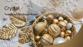  Presentation with white gold award - Presentation design enhanced with shell beads and white ball background and a  colored foreground