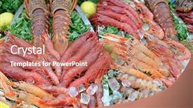  Presentation with shrimps - PPT theme enhanced with shell fish - fresh shrimps with lemon background and a coral colored foreground