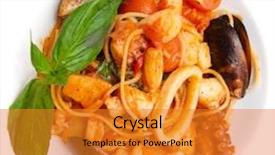  Presentation with pasta sauce - Audience pleasing slide set consisting of shell fish - pasta with tomato sauce basil backdrop and a  colored foreground