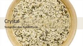  Presentation with hemp - Presentation theme having shelled hemp seeds in a round ceramic bowl isolated on white background and a coral colored foreground