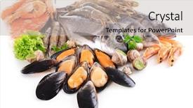  Presentation with shellfish - Presentation having shellfish - fresh fish and other seafood background and a light gray colored foreground
