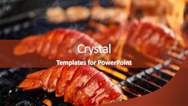  Presentation with grilling - Colorful PPT layouts enhanced with shellfish - grilling lobster over hot flame backdrop and a crimson colored foreground