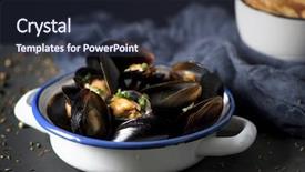  Presentation with shellfish - Beautiful PPT layouts featuring shellfish - moules-frites mussels and fries typical backdrop and a tawny brown colored foreground
