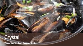  Presentation with paella pan of rice - Beautiful slide set featuring shellfish - mussels on the pan backdrop and a tawny brown colored foreground