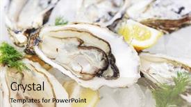  Presentation with shellfish - PPT theme having shellfish - oysters with lemon and dill background and a soft green colored foreground