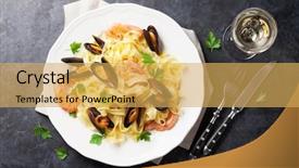  Presentation with shellfish - Slide set featuring shellfish - pasta with seafood and white background and a yellow colored foreground